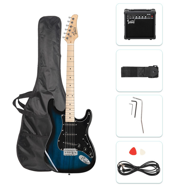 【Do Not Sell on Amazon】Glarry GST Stylish Electric Guitar Kit with Black Pickguard Blue Color