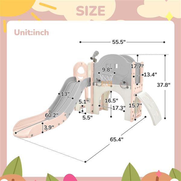 Kids Slide Playset Structure 7 in 1,  Spaceship Set with Slide, Arch Tunnel, Ring Toss and Basketball Hoop, Toy Storage Organizer for Toddlers, Kids Climbers Playground