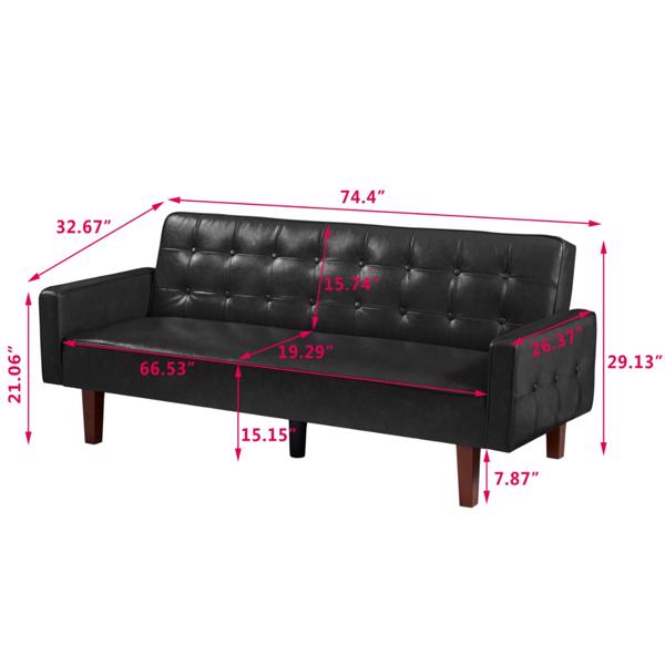 Black Convertible Double Folding Living Room Sofa Bed, PU Leather, Tufted Buttons, Suitable for Living Rooms And Bedrooms