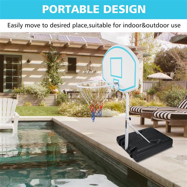 Poolside Basketball Hoop Portable Swimming Pool Basketball System Height Adjustable 3.1ft-4.7ft with 36" Backboard for Indoor Outdoor Use Blue