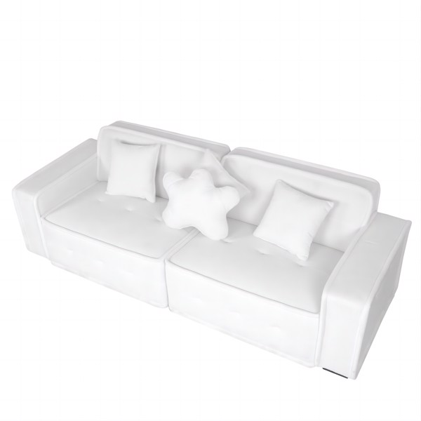 White, Velvet cloth Modern Indoor Sofa With Three Pillows, 93.50"*35.23"*30.70"