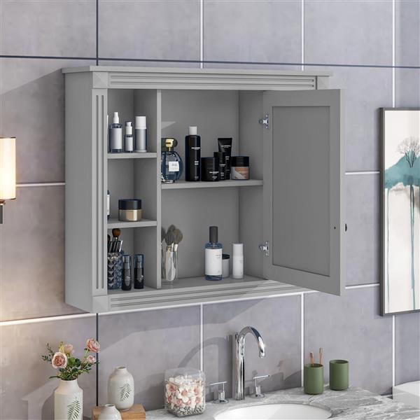 35'' x 28'' Wall Mounted Bathroom Storage Cabinet, Medicine Cabinet, Modern Bathroom Wall Cabinet with Mirror, Mirror Cabinet with 6 Open Shelves (Not Include Bathroom Vanity )