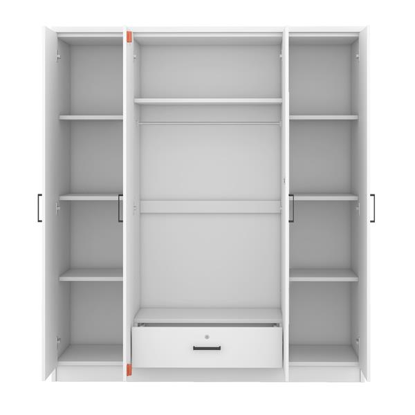 4-Door Mirror Wardrobe with shelves, White