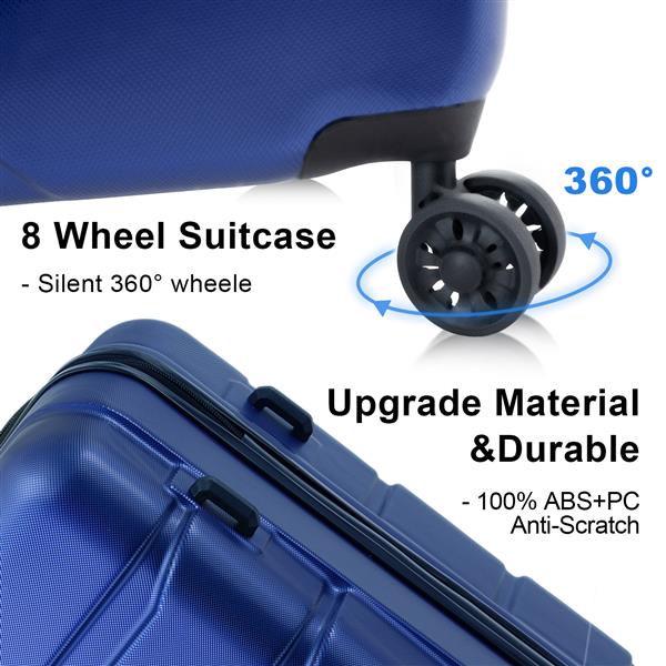 Luggage Sets ABS+PC Hardshell 3pcs Clearance Luggage Hardside Lightweight Durable Suitcase sets Spinner Wheels Suitcase with TSA Lock (20/24/28), BLUE