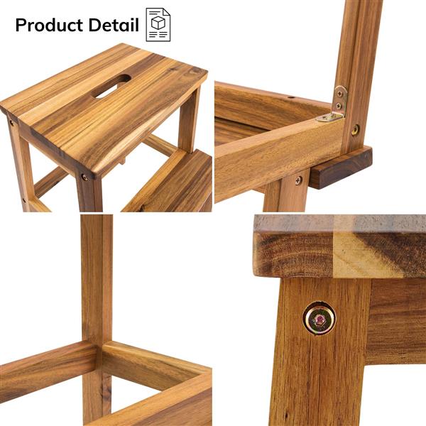 Acacia Wood Two Steps Stool Small Size Rectangle Top Best Ideas For Kitchen Living Room End Tables For Sofas Sub-stool for Living Room Bedside Strong Weight Capacity Upto 250 LBS