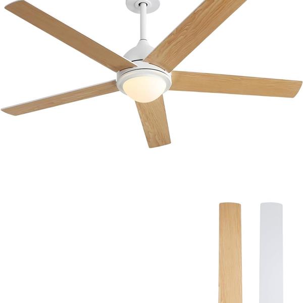 52 Inch Modern Led Ceiling Fan With 3 Color Dimmable 5 Plywood Blades Remote Control Reversible White For Bedroom