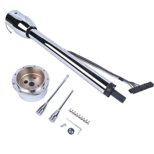 28" Chrome Tilt Street Rod Floor Shift Steering Column with Wheel Adapter No Key