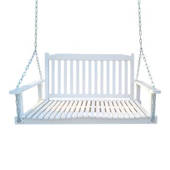 Front Porch Swing with Armrests, Wood Bench Swing with Hanging Chains,for Outdoor Patio ,Garden Yard, porch, backyard, or sunroom,Easy to Assemble,white