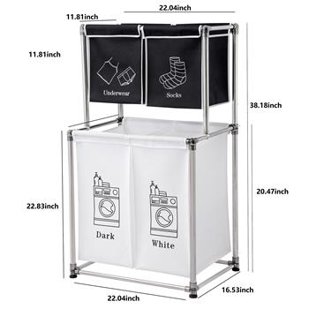 Laundry Hamper 2 Tier Laundry Sorter with 4 Removable Bags for Organizing Clothes, Laundry, Lights, Darks