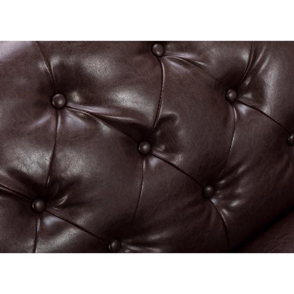 Brown PU Leather Sponge Sofa, Indoor Sofa, Removable Wooden Feet, Tufted Buttons