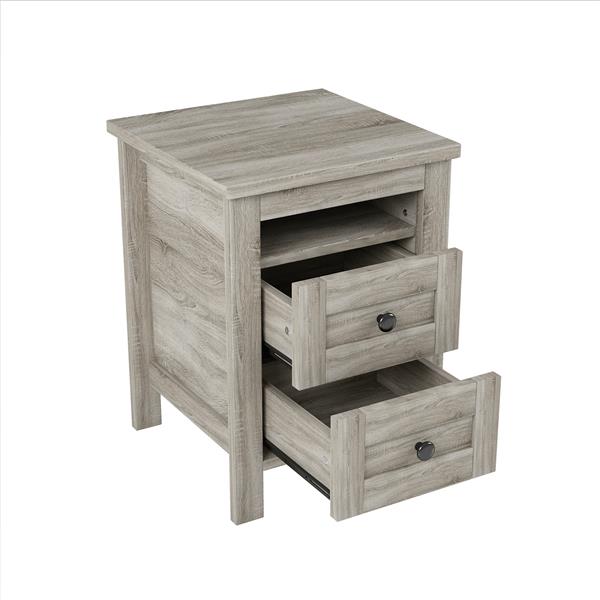 2-Drawer Farmhouse Wooden Nightstand with Well-proportioned Design and Sleek Lines, Wood Side Table with Storage Cabinet for Bedroom, Antique Gray