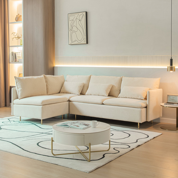 90.9"Modular L-shaped corner sofa, movable chaise facing left/right,  cotton-linen,livingroom,bedroom.