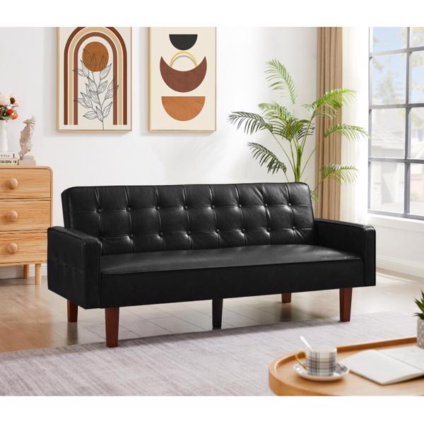 Black Convertible Double Folding Living Room Sofa Bed, PU Leather, Tufted Buttons, Suitable for Living Rooms And Bedrooms