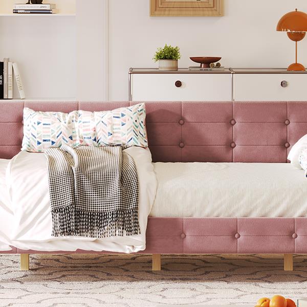 Twin Size Upholstered Daybed with 4 Support Legs, Pink