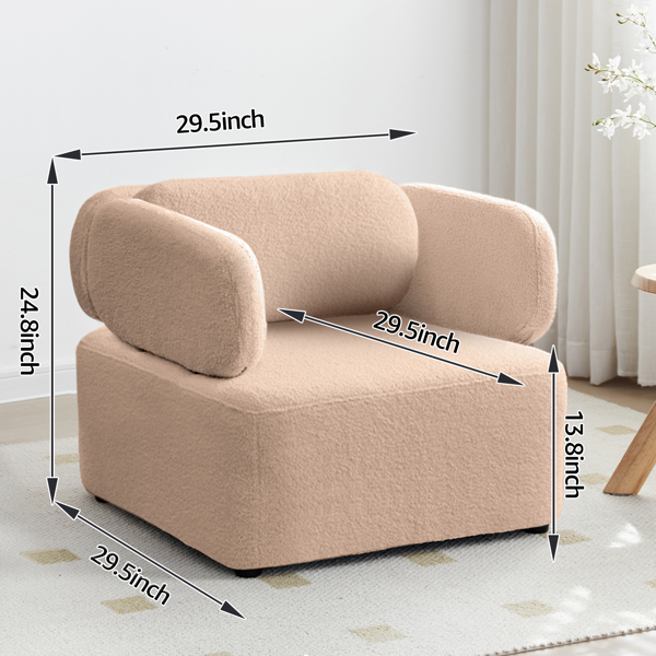 Mid Century Accent Chair with Thickened Cushions Teddy Velvet Reading Armchair with Pillow Upholstered Padded Seat Sofa for Living Room Bedroom Apartment Office