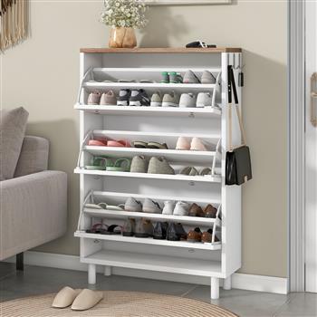  with 3 Hooks, Free Standing <b style=\\'color:red\\'>Shoe</b> <b style=\\'color:red\\'>Rack</b> with Adjustable Panel for Hallway, White