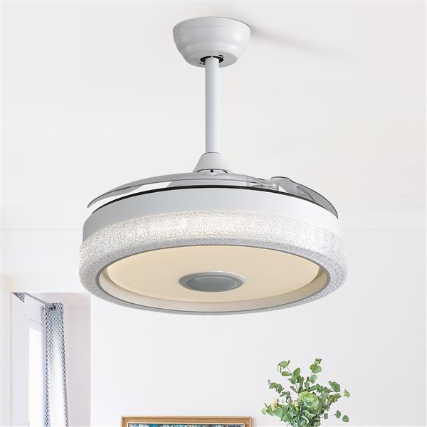 42 Inch Modern Invisible Ceiling Fan, 120V 3 ABS Blades Remote Control Reversible DC Motor, With 36W Led Light Smart APP Control, Past ETL Ceiling Fan