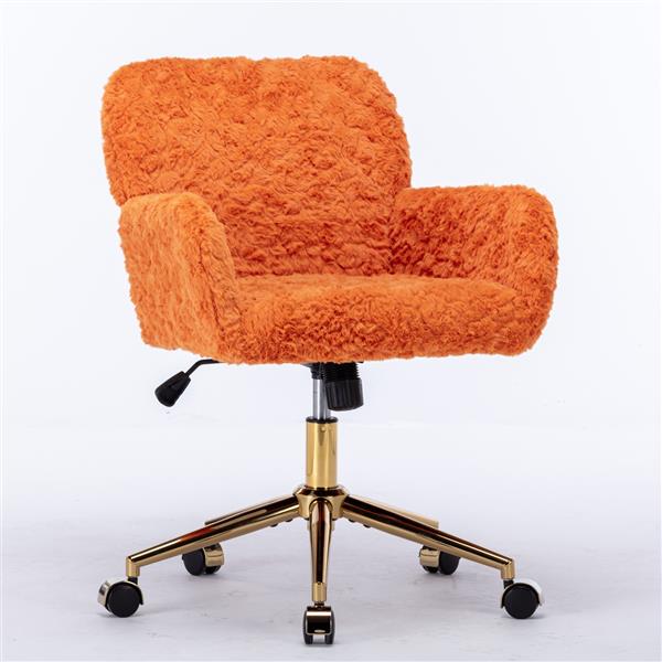 Furniture Office Chair,Artificial rabbit hair Home Office Chair with Golden Metal Base,Adjustable Desk Chair Swivel Office Chair,Vanity Chair(Orange)