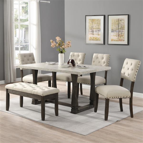 Modern Tufted Back Upholstered Fabric Dining Chair Set of 2, Nailhead Trim Chairs, Beige Colour