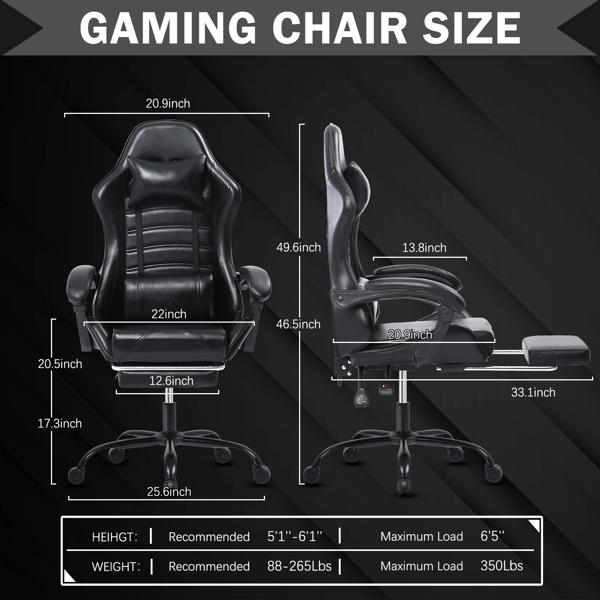 Gaming Chair, Computer Chair with Wheels, Adjustable Height Pu Leather Gamer Chair Office Desk Chair, Ergonomic Video Game Chair for Adults