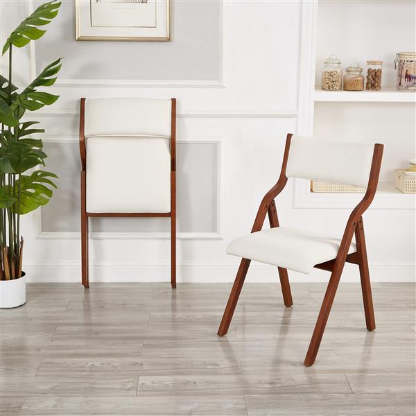 Upholstered folding Dining chair, space saving, easy to carry, Dining Room, 2-Pack-Cream white+Cherry