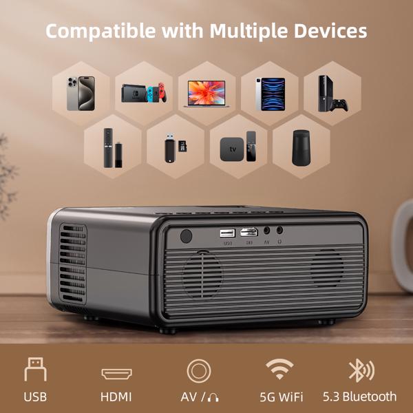 Projector with WiFi and Bluetooth, Upgraded 5G Portable Projectors 4K Supported Native 1080P 12000L, Outdoor LED Movie Projector, Compatible w/iOS Android Phone/TV Stick/Laptop（FBA仓发货，禁售亚马逊）