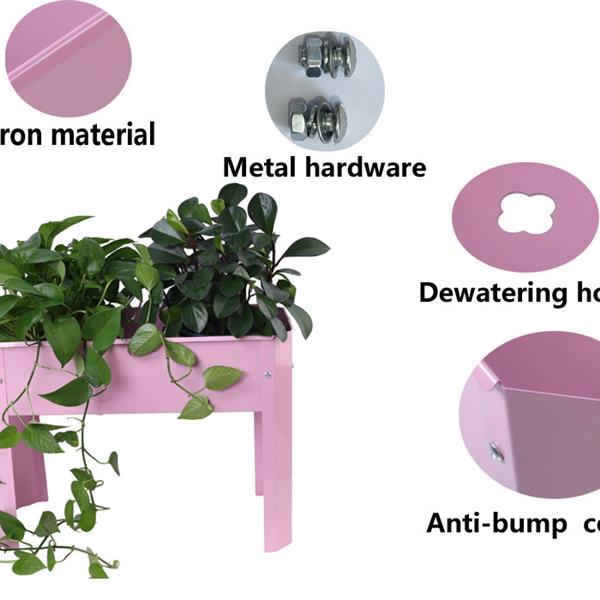 Elevated garden bed, metal elevated outdoor flowerpot box, suitable for backyard and terrace, large flowerpot, suitable for vegetable and flower    Pink*2