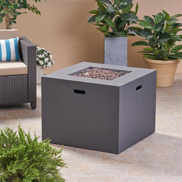 Outdoor Patio 24.5" H x 31.25" W Square Gas Burning Concrete fire Pit  - 40, 000 BTU, Dark Grey