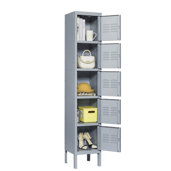 5 Door 66"H Metal Lockers With Lock for Employees,Storage Locker Cabinet for Home Gym Office School Garage,Gray