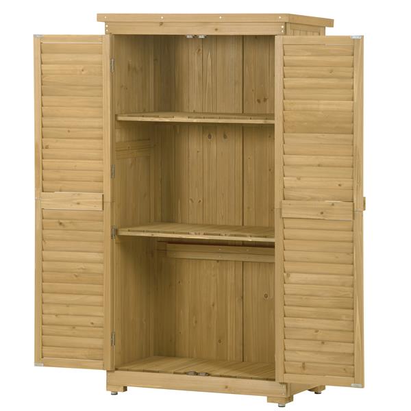 Wooden Garden Shed 3-tier Patio Storage Cabinet Outdoor Organizer Wooden Lockers with Fir Wood (Natural Wood Color -Shutter Design)