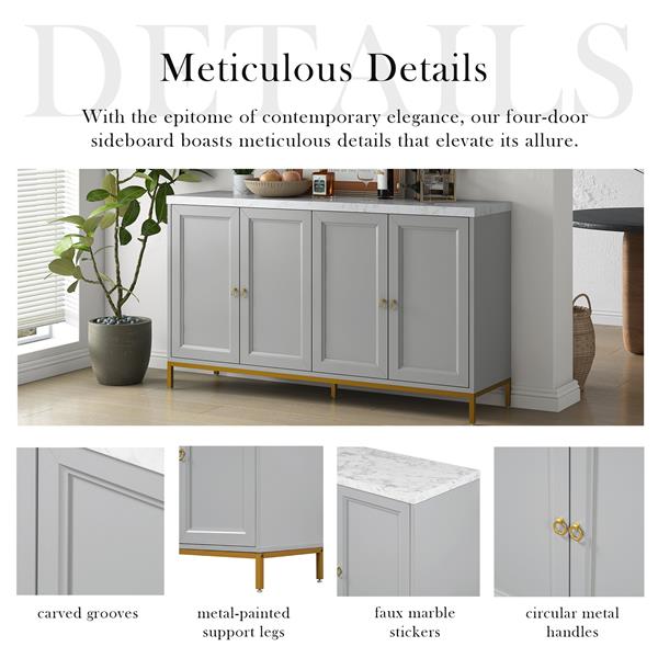 Modern Sideboard with Extra Large Storage Space with Metal Handles and Support Legs for Living Room and Dining Room (Light Grey)