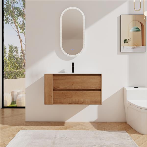 36" Wall Mounting Bathroom Vanity With Ceramic Sink, Soft Close Drawer