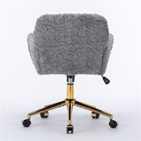 Furniture Office Chair,Artificial rabbit hair Home Office Chair with Golden Metal Base,Adjustable Desk Chair Swivel Office Chair,Vanity Chair(Gray)