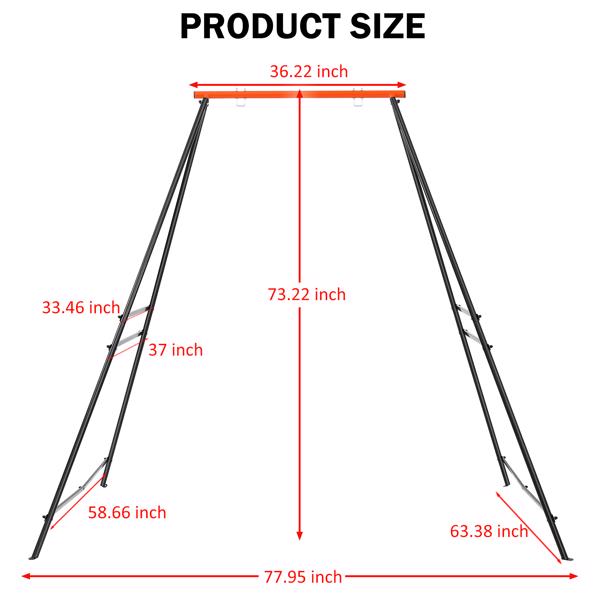 Metal Outdoor Garden Swing for Children, Porch Swing Frame, Heavy Duty A-Frame Children's Garden Swing, Swing Stand Frame for Yoga Hammock, Swing Support Only, Orange