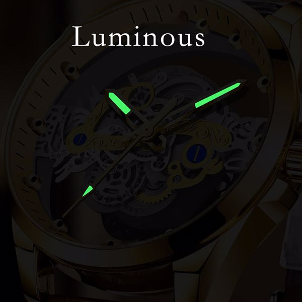 Luxury Men's Automatic Quartz Stainless Steel Watch Business Hollow Skeleton