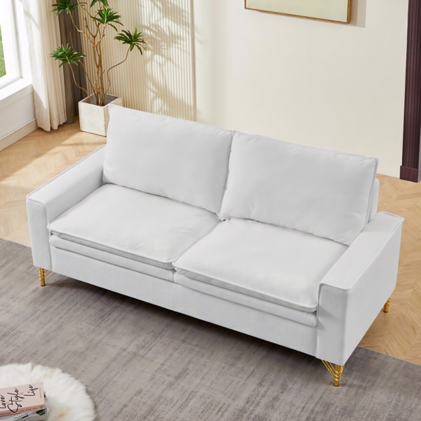 White, Velvet Cloth Indoor Double Sofa With Metal Feet, 78.54"*31.69"*38.18"