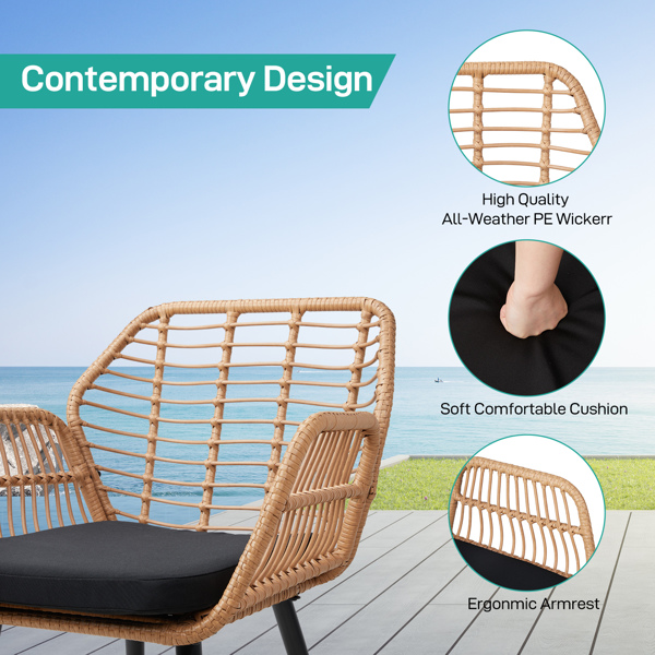 4-Piece Patio Furniture Outdoor Bistro Set, All Weather Rattan Conversation Bistro Loveseat Chair and Table Set for Backyard Balcony Deck