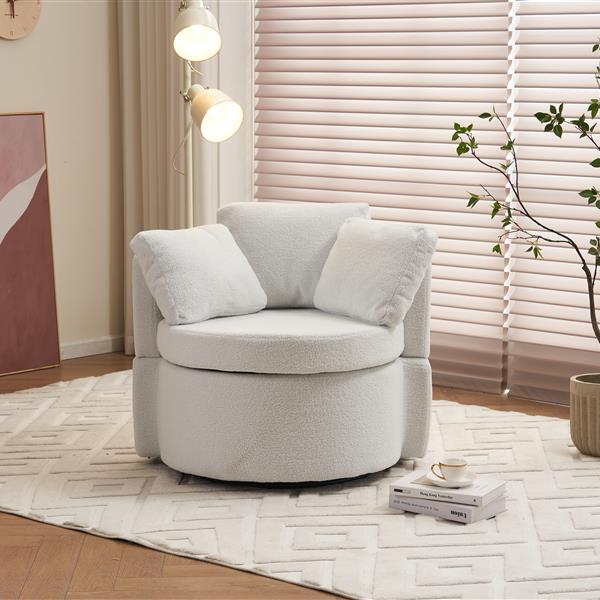 Fabric Swivel And Storage Chair With Back Cushion For Living Room,Ivory