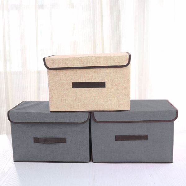 2 IN 1 Foldable Square Fabric Canvas Storage Boxes Portable Drawer With Lid UK