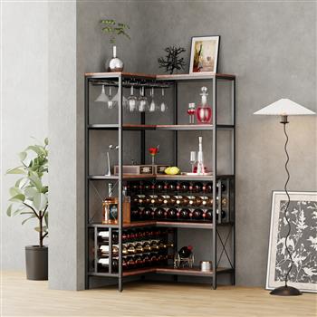 Corner Wine Rack Bar Cabinet Industrial  Floor Bar Cabinets for Liquor and Glasses Storage for Home Kitchen