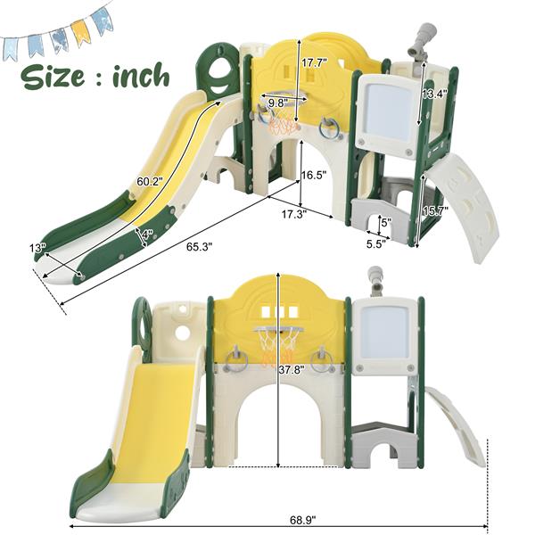 Kids Slide Playset Structure 9 in 1,  Spaceship Set with Slide, Arch Tunnel, Ring Toss, Drawing Whiteboardl and Basketball Hoop for Toddlers, Kids Climbers Playground