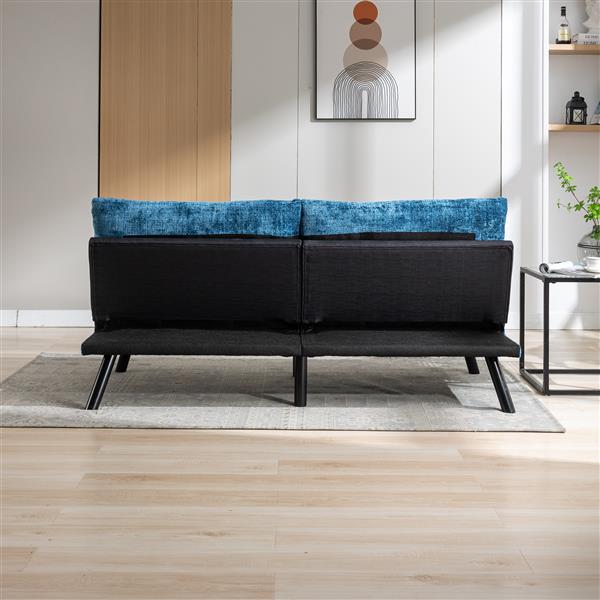 Convertible Sofa Bed  Loveseat Futon Bed Breathable Adjustable Lounge Couch with Metal Legs,Futon Sets for Compact Living Space  Chenille-Blue