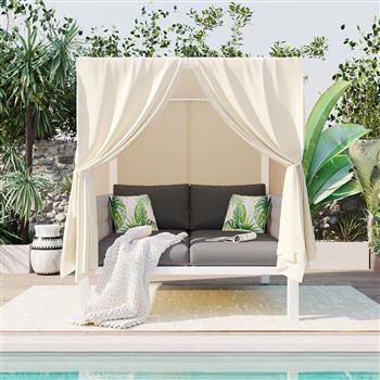 Outdoor Patio Sunbed with Curtains, High Comfort, Suitable for Multiple Scenarios