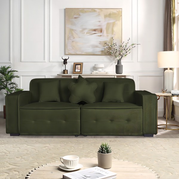 Green, Velvet cloth Modern Indoor Sofa With Three Pillows, 93.50"*35.23"*30.70"