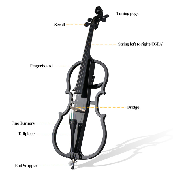 Full Size 4/4 Electric Style Cello with Case Bow Rosin Earphone Connecting line