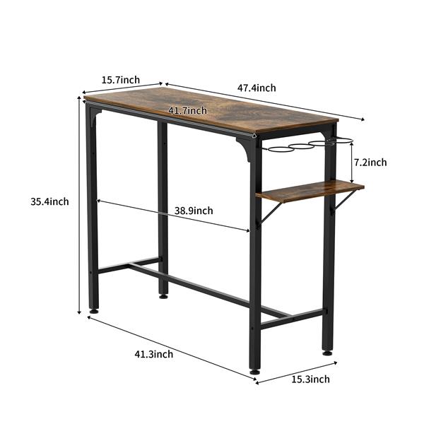 Wood Top Metal Base side table  Industrial Bar Table with two chair--Adjustable table base Bistro Whiskey Pub Table,47.44"W x 15.75"D x 35.43"H