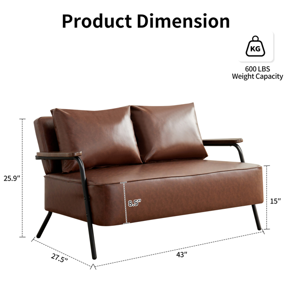 44” W Small Loveseat Sofa Couch Faux Leather Modern Futon Sofa Bed with Wider Seat Depth Upholstered 2-seat Love Seats Sleeper Sofa for Living Room Bedroom Apartment Office (Coffee)