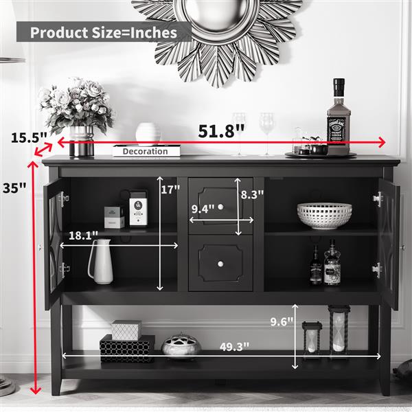 Sideboard Buffet Console Table, Media Cabinet with Adjustable Shelves, Black