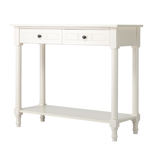 2-Tier Console Table with 2 Drawers， Console Tables for Entryway, Sofa Table with Storage Shelves, Entryway Table Behind Sofa Couch, for Living Room, Kitchen, Cream White