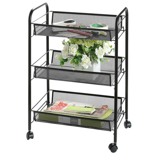 Exquisite Honeycomb Net Three Tiers Storage Cart Black